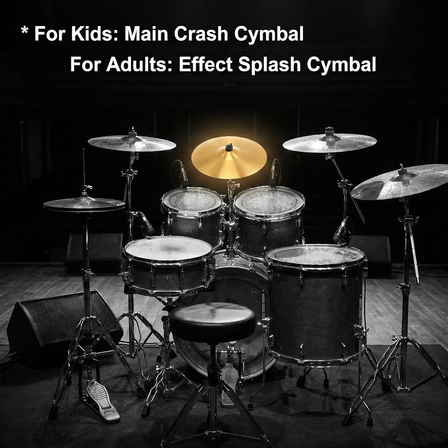 Veemoon 10 Inch Brass Cymbal Replacement, Splash Cymbal for Drum Set Crash Cymbals Ride Drum Instrument Percussion Accessories Drum Kit for Beginner Player Percussion Practice & Students (Golden) - Image 5