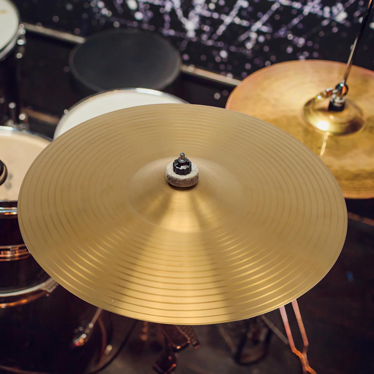 Veemoon 10 Inch Brass Cymbal Replacement, Splash Cymbal for Drum Set Crash Cymbals Ride Drum Instrument Percussion Accessories Drum Kit for Beginner Player Percussion Practice & Students (Golden) - Image 9